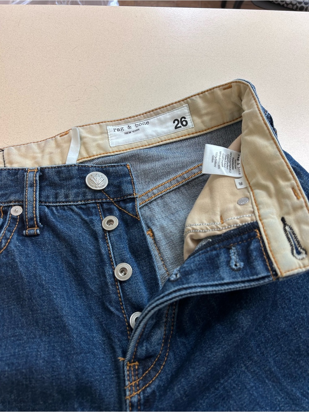 rag & bone Women's Wide Leg Jeans in Dark Blue Denim - Picture 6 of 7